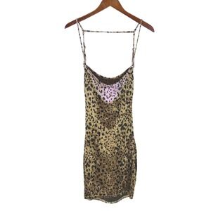 TICTOC Woman's Velvet Leopard Print Bodycon Mini Dress XS Brown Cowl‎ Neck Glam